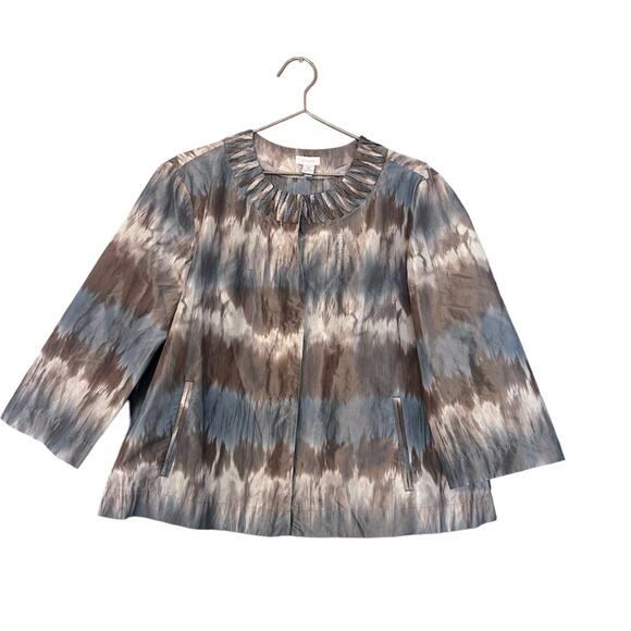Chico's Jackets & Blazers - Chico's‎ Womens Jacket Size 3 US Large Brown Blue Tie Dye Moire Tafetta